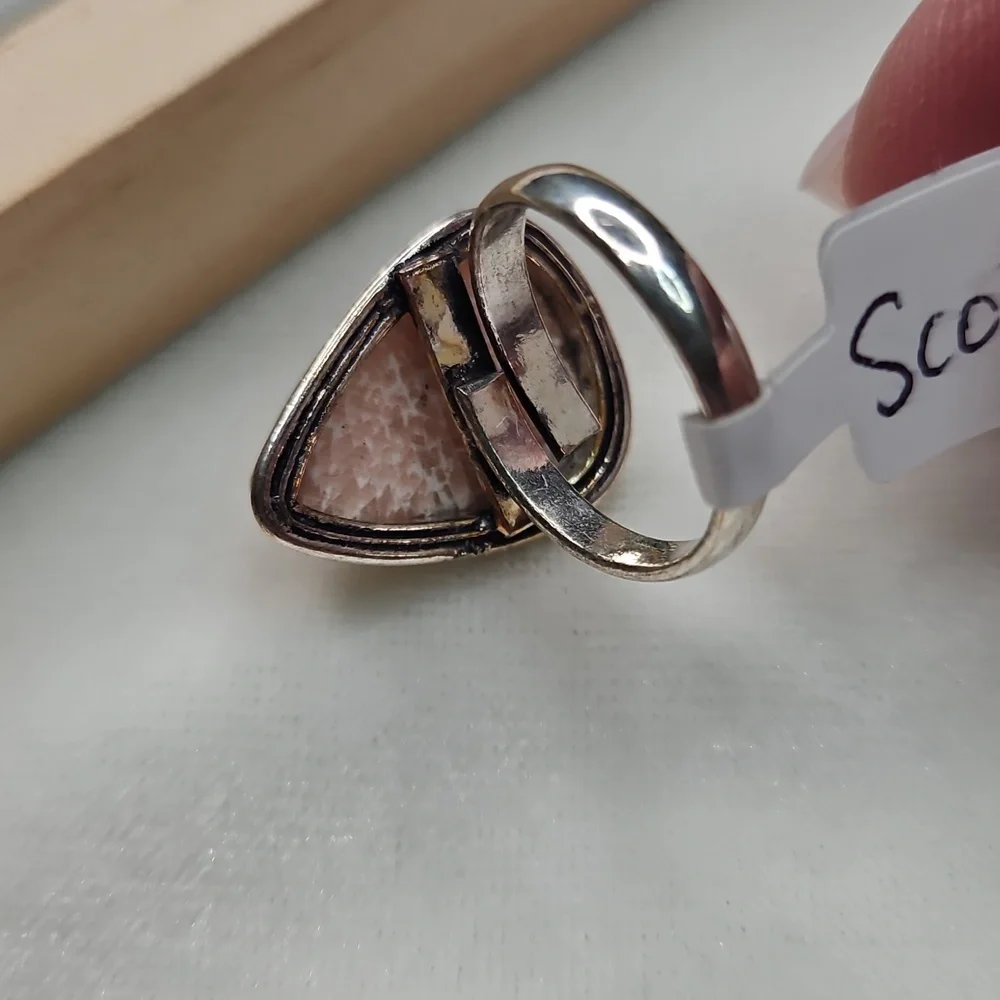 Women's Adjustable Scolecite Natural Stone Ring Sterling Silver Plated NWOT